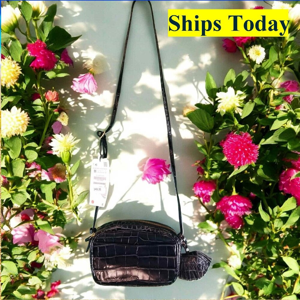 Zara Black Leather NWT Crossbody Purse Shoulder Bag 12243